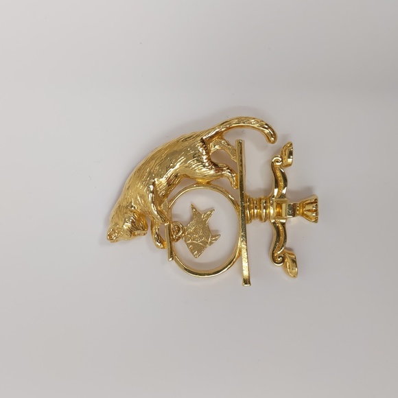 Vintage Avon Cat and Fish Bowl Brooch Pin Gold Tone Signed - Picture 2 of 8